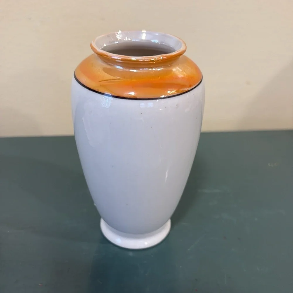 Vintage Japanese Lusterware Porcelain Vase with Hand Painted  Floral Design.